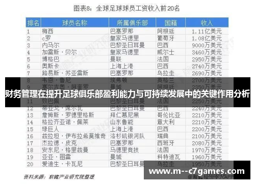 财务管理在提升足球俱乐部盈利能力与可持续发展中的关键作用分析