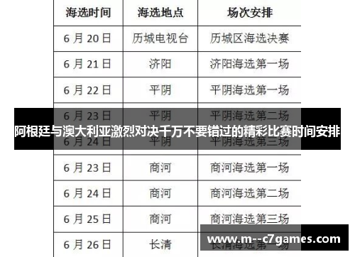 阿根廷与澳大利亚激烈对决千万不要错过的精彩比赛时间安排